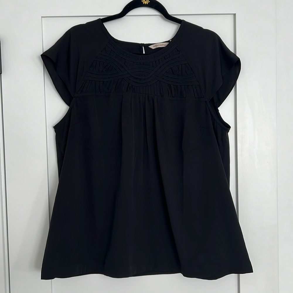 Soft surroundings short sleeve black blouse, size xl